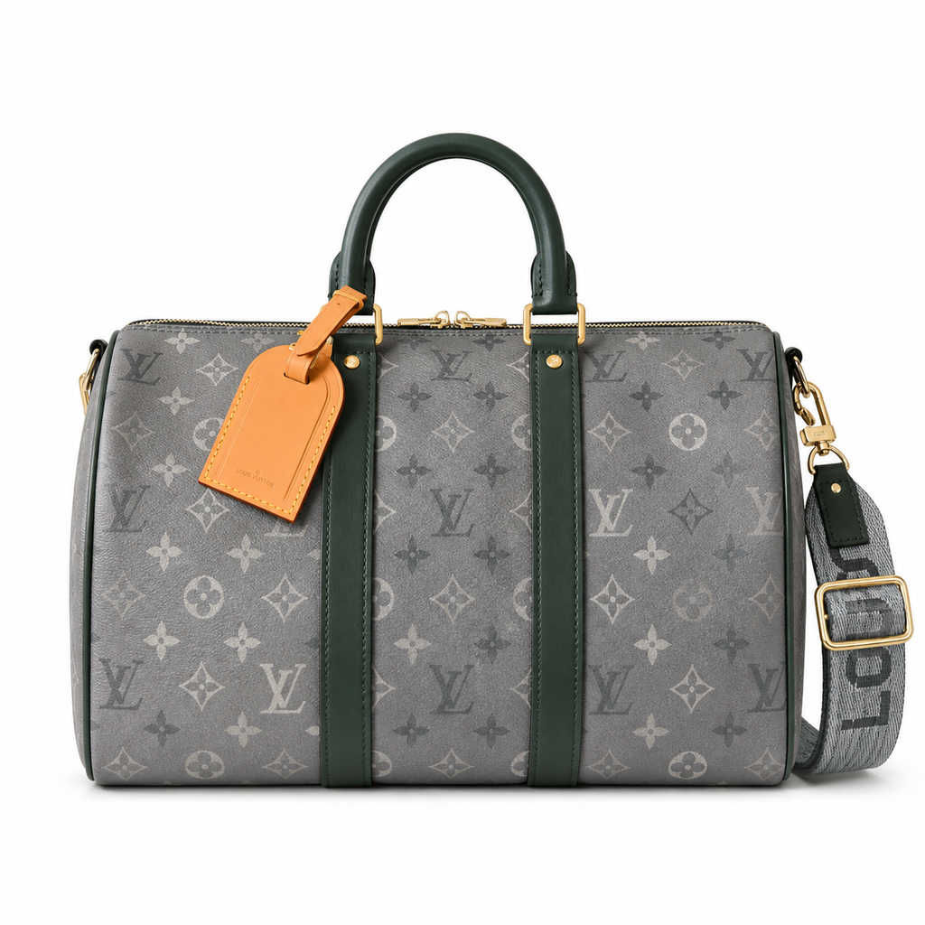 Louis Vuitton Speedy Bandoulière 30 — Monogram Titanium with Forest Green Leather & Jacquard Strap