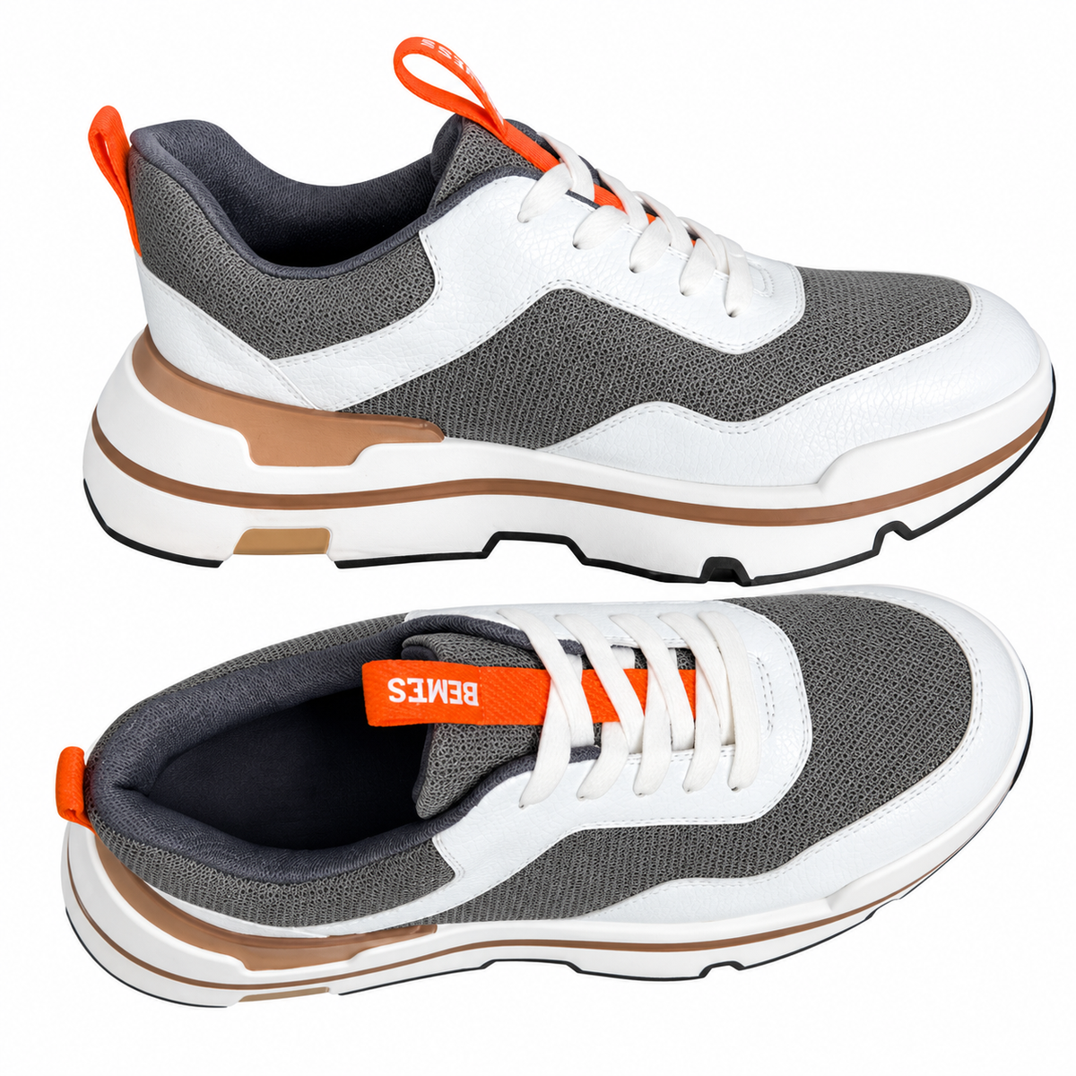 Hermès Gray & White Sneakers with Orange Tabs