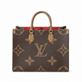 Louis Vuitton Structured Tote — Monogram Canvas, Black Leather Straps & Red Interior