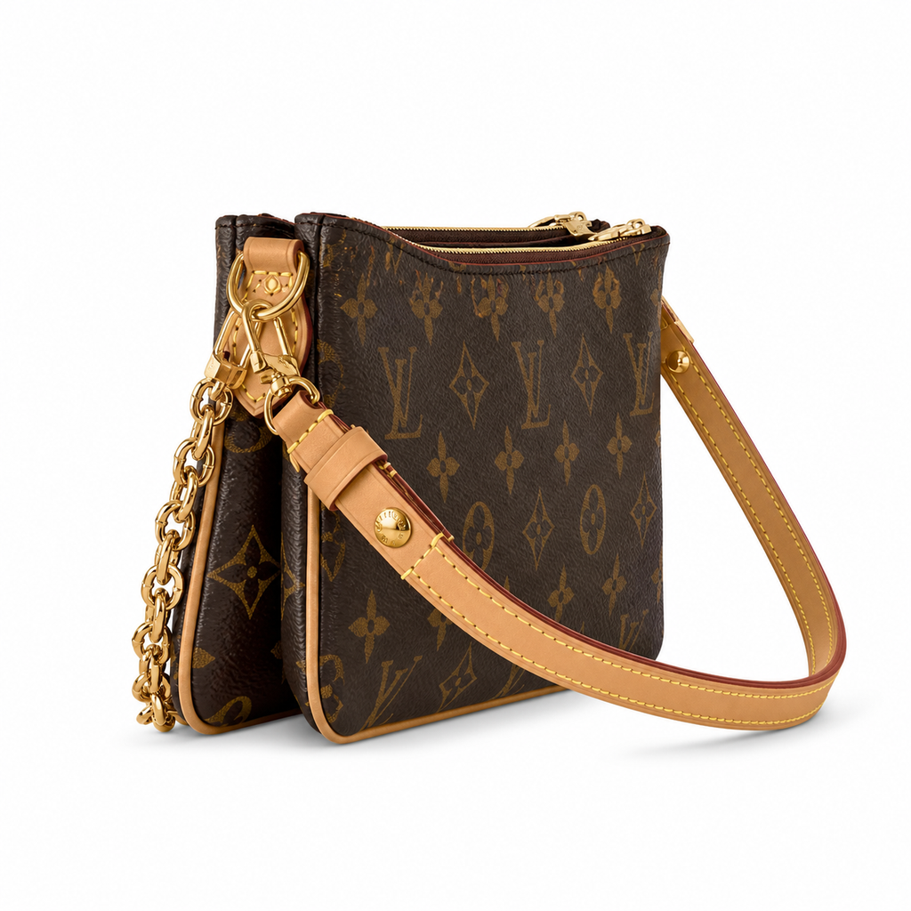Louis Vuitton Pochette Métis — Monogram Canvas, Wide Vachetta & Gold Chain