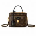 Louis Vuitton Cylinder Vanity — Monogram Canvas, Black Leather-Woven Chain & Gold Ring Clasp