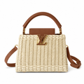 Louis Vuitton Capucines — Natural Wicker Raffia, Cognac Leather Flap & Gold Rivets
