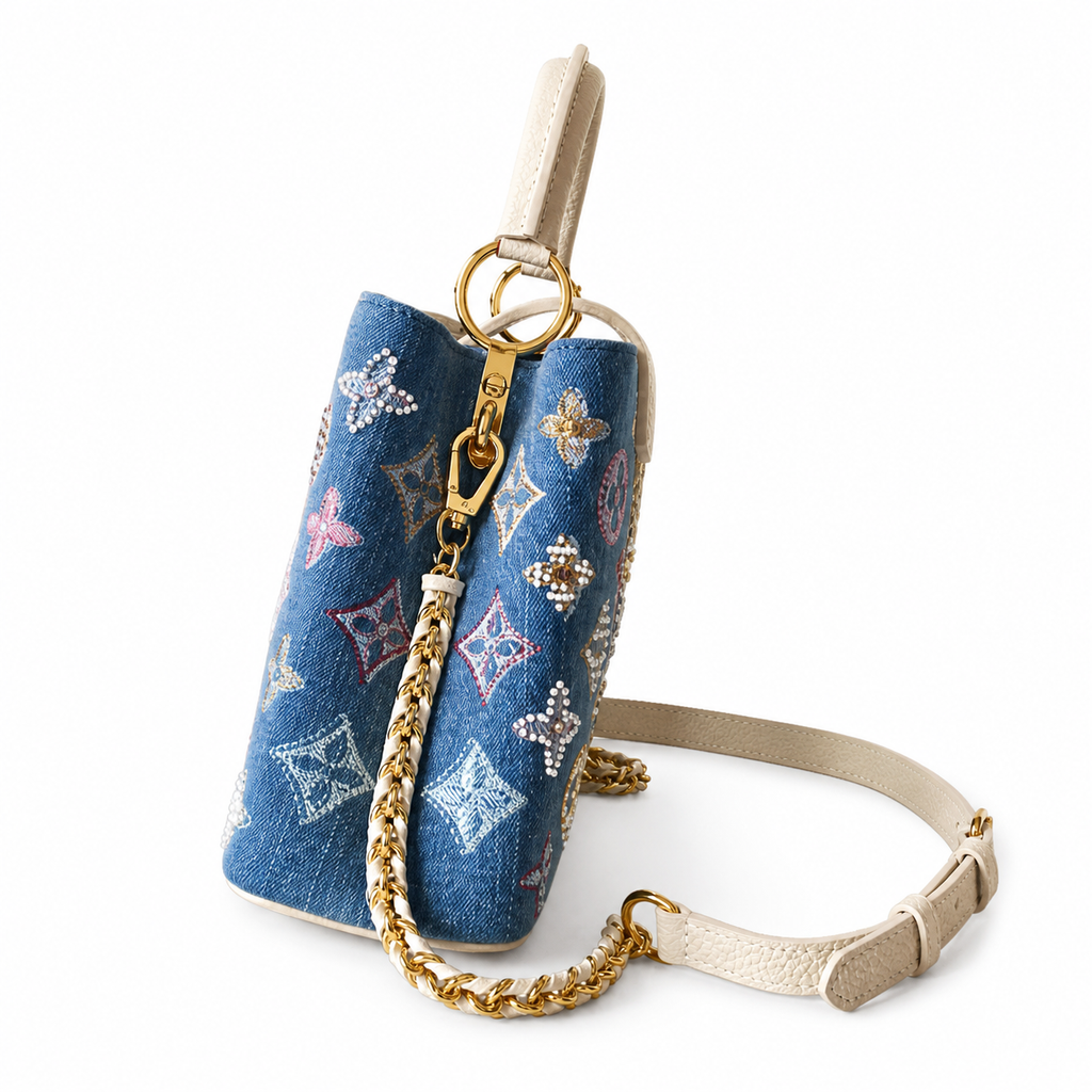 Louis Vuitton Capucines Mini — Indigo Monogram Denim, Hand-Embroidered Pearl & Crystal