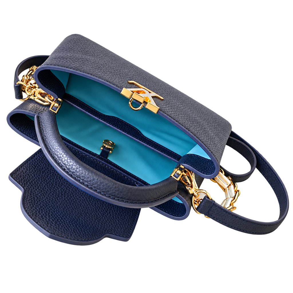Louis Vuitton Capucines — Taurillon Leather in Marine with Mother-of-Pearl Flower Chain