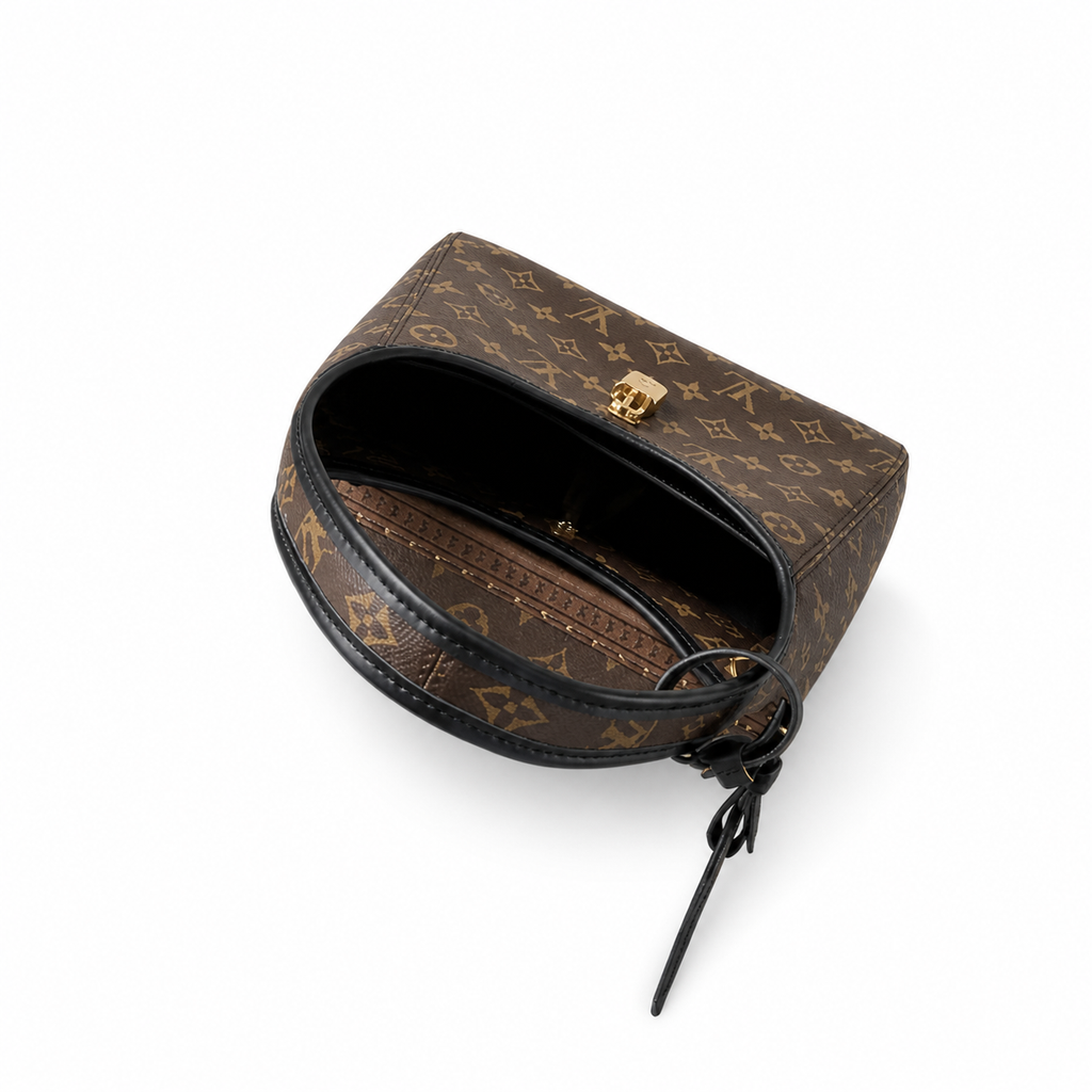 Louis Vuitton Flower Hobo — Monogram Canvas, Gold LV Padlock, Black Leather Border & Magnetic Snap