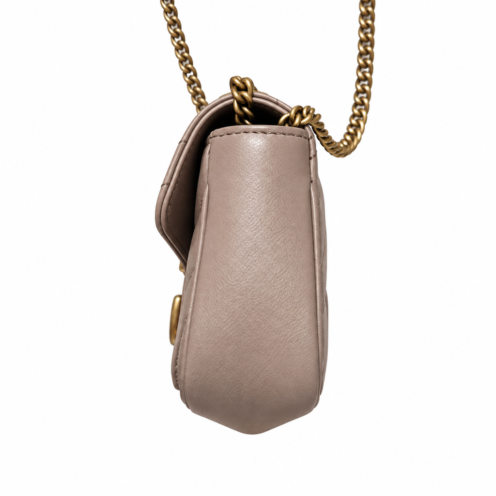 Gucci GG Marmont Super Mini Bag in Taupe Matelassé