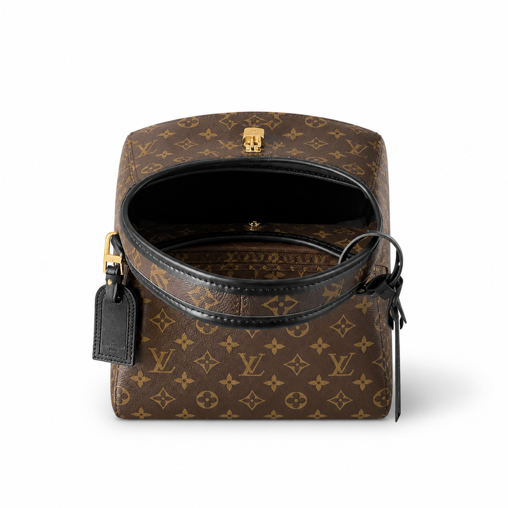 Louis Vuitton Triangle Sling — Monogram Canvas, Black Leather Strap & Gold Hardware