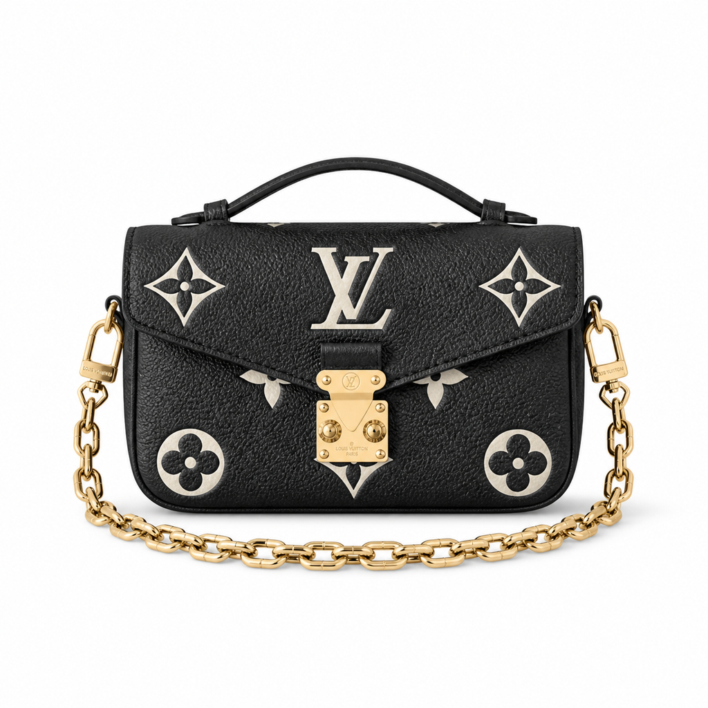 Louis Vuitton Giant Monogram Flap — Black Empreinte, Chunky Gold Chain & Square Turn-Lock