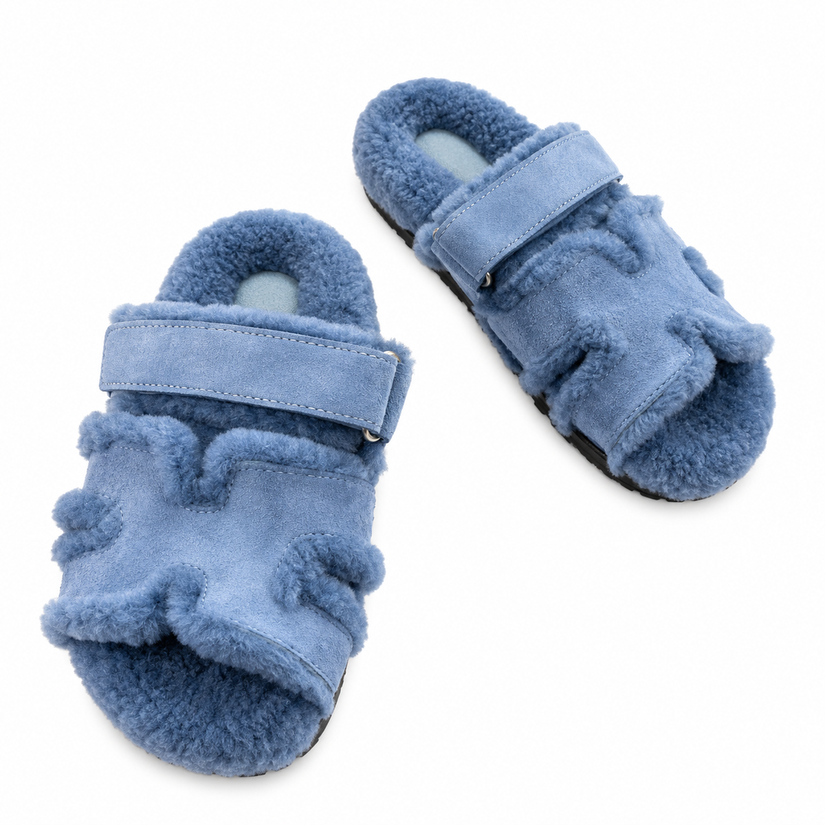 Hermès Light Blue Textured H-Strap Slides
