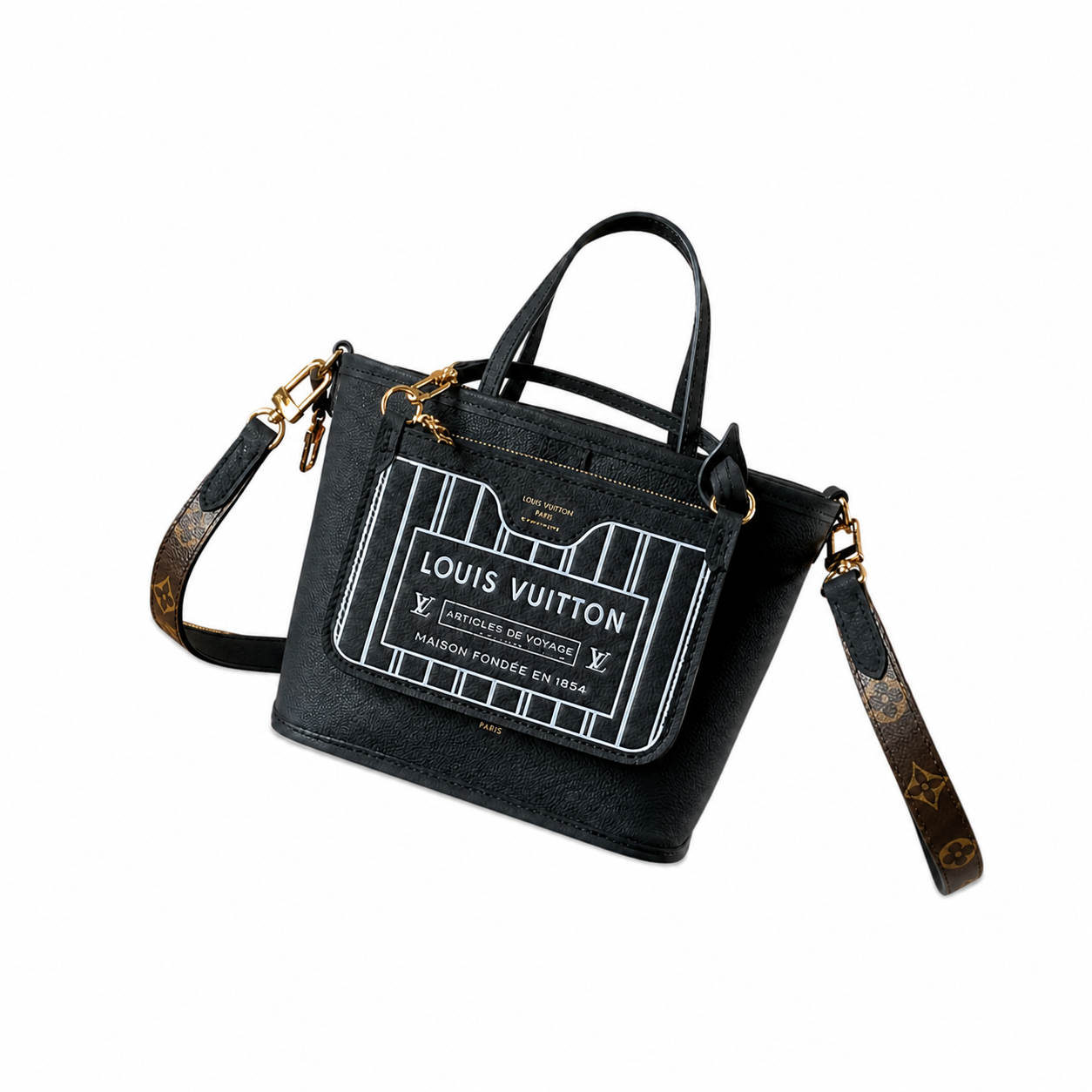 Louis Vuitton Monogram Clutch — Dark Brown Leather Edge Trim, Wristlet Strap & Full-Length Gold Zipper
