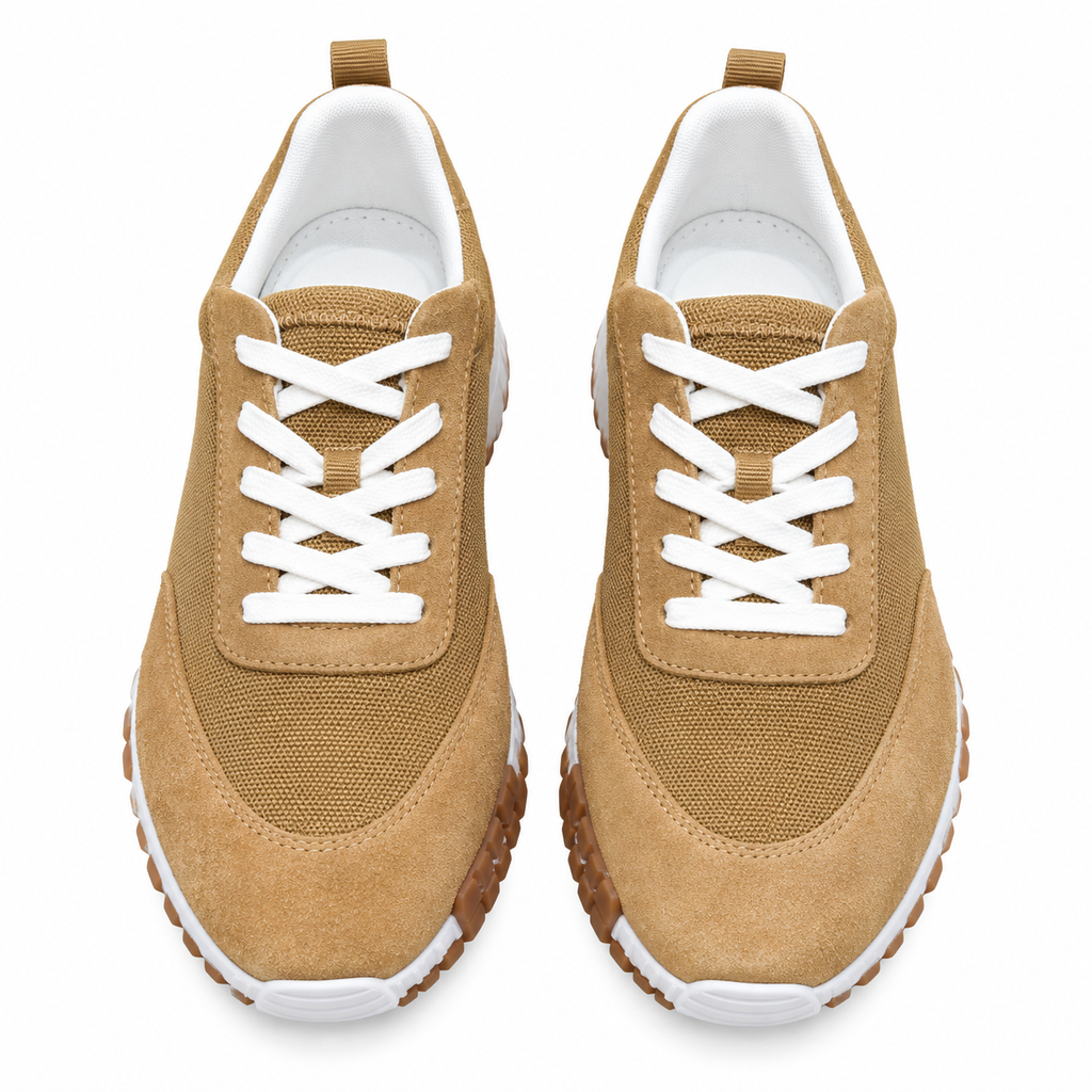 Hermès Honey Tan Mesh Lace-Up Casual Sneakers