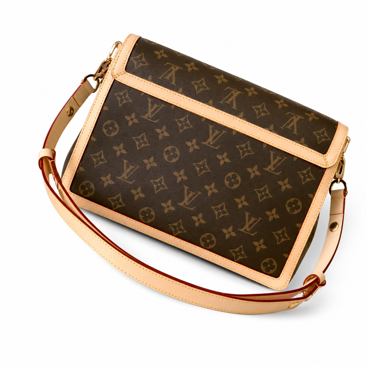 Louis Vuitton Dauphine MM — Monogram Canvas, Vachetta Flap Trim, LV Turn-Lock & Chunky Gold Chain