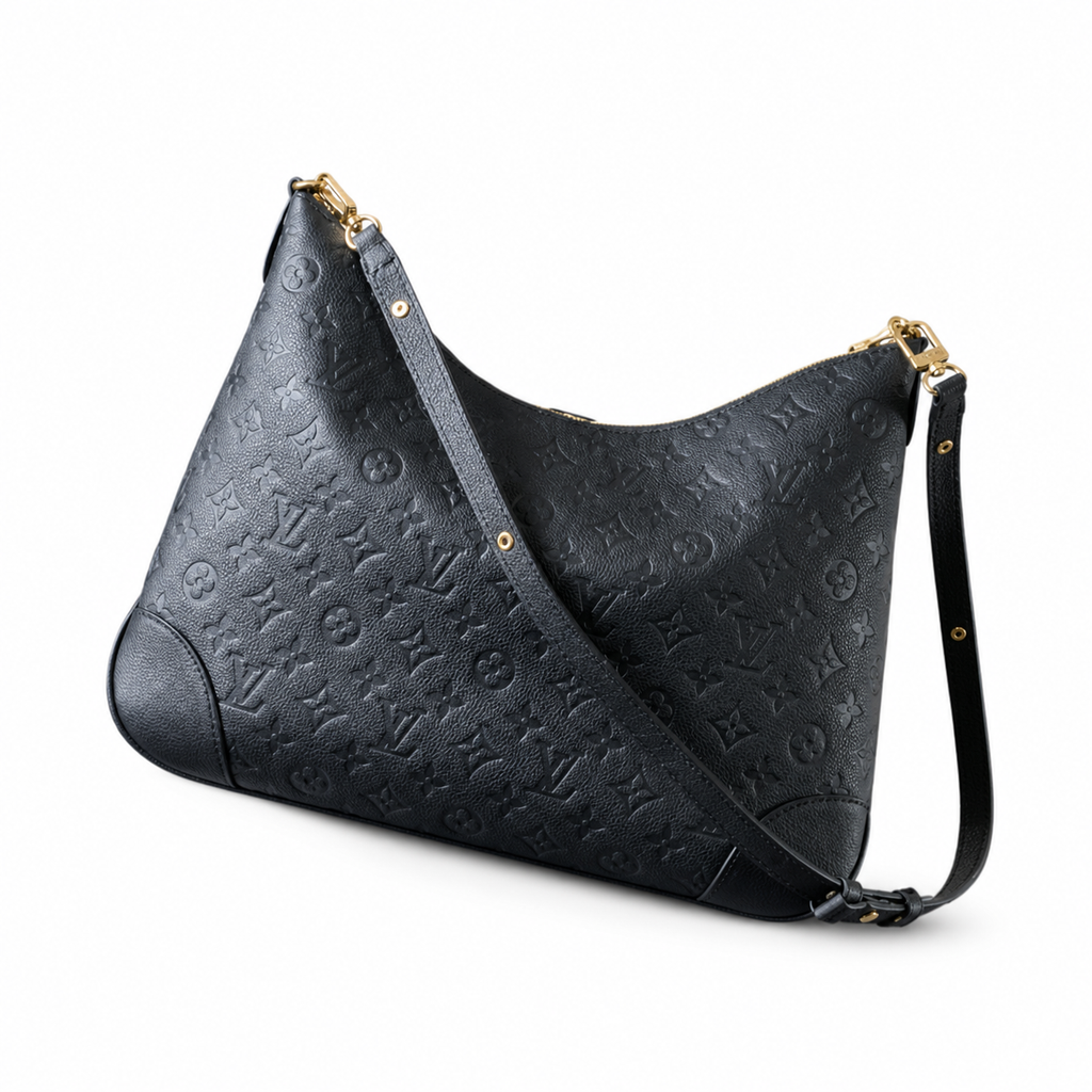 Louis Vuitton Boulogne — Noir Monogram Empreinte, Gold Chain & Bow Zip Pull