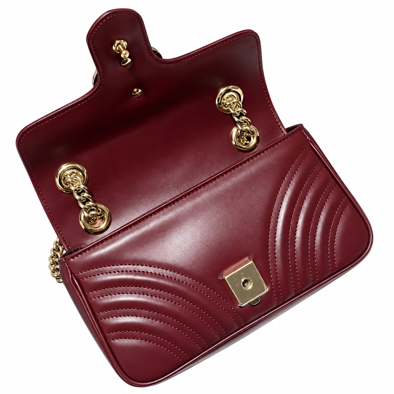 Gucci GG Marmont Small Flap Bag in Bordeaux Matelassé