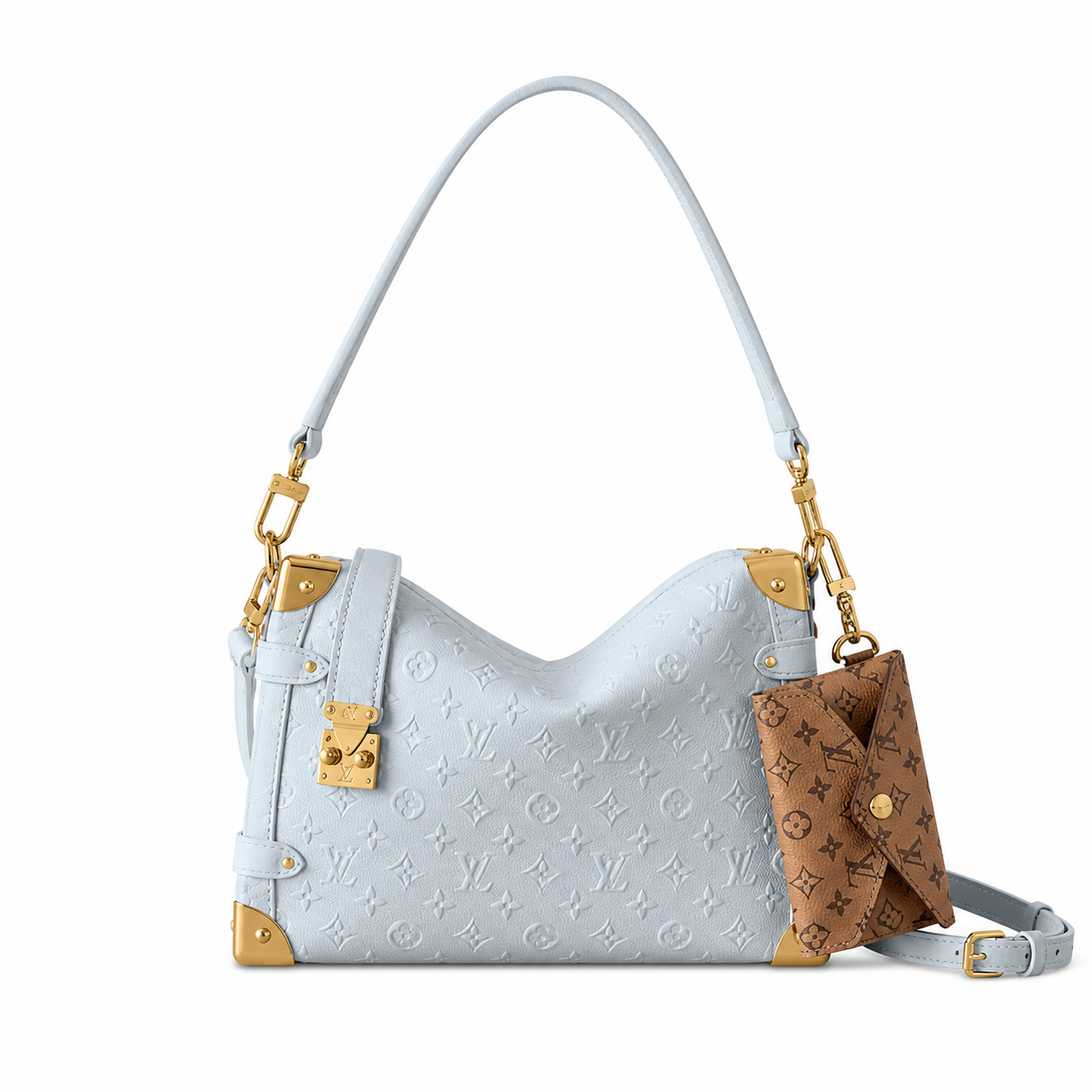 Louis Vuitton Petite Malle Souple — Bleu Glacier Empreinte, Gold Corner Guards, Dual Push-Lock & Top Handle