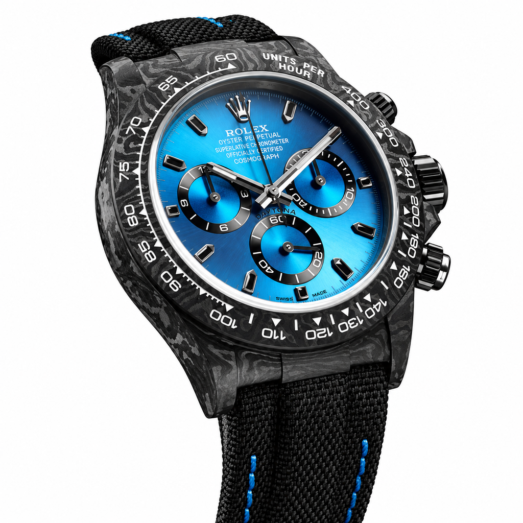 Rolex Turquoise Dial Watch with Black Woven Strap