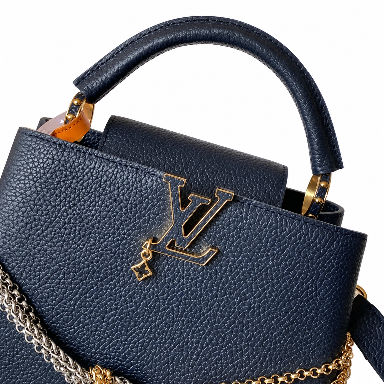 Louis Vuitton Capucines BB — Navy Taurillon, Openwork LV & Orange Bead