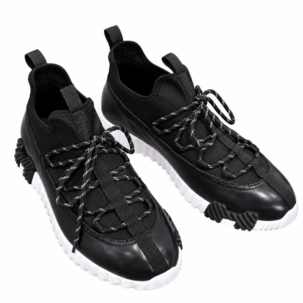 Hermès Men's Black Panelled Lace-Up Sneakers