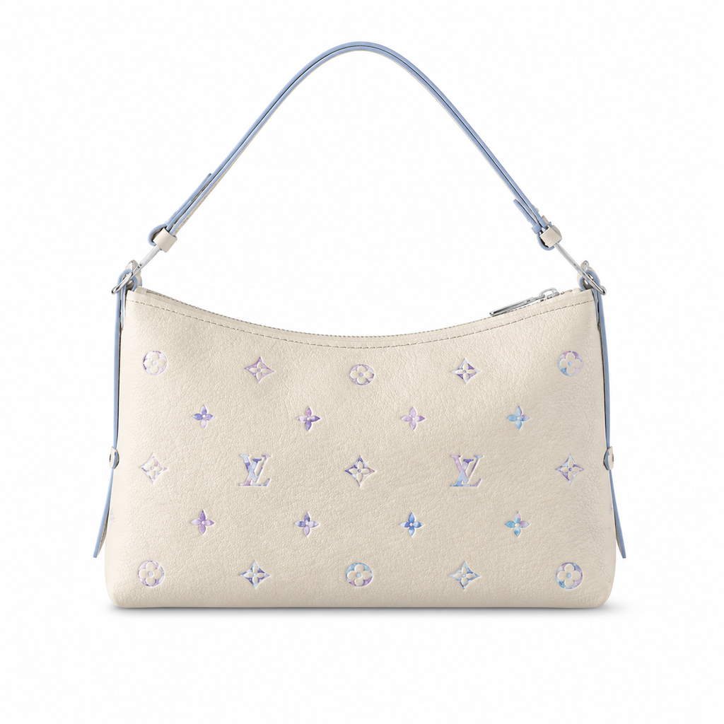 Louis Vuitton Large Shoulder Bag — Cream Empreinte, Iridescent Monogram & Sky Blue Strap