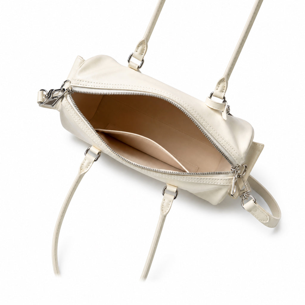 Louis Vuitton Mini Boston — Blanc Ivoire Smooth Calfskin, Dual Top Handles, Detachable Strap & Monogram Tag