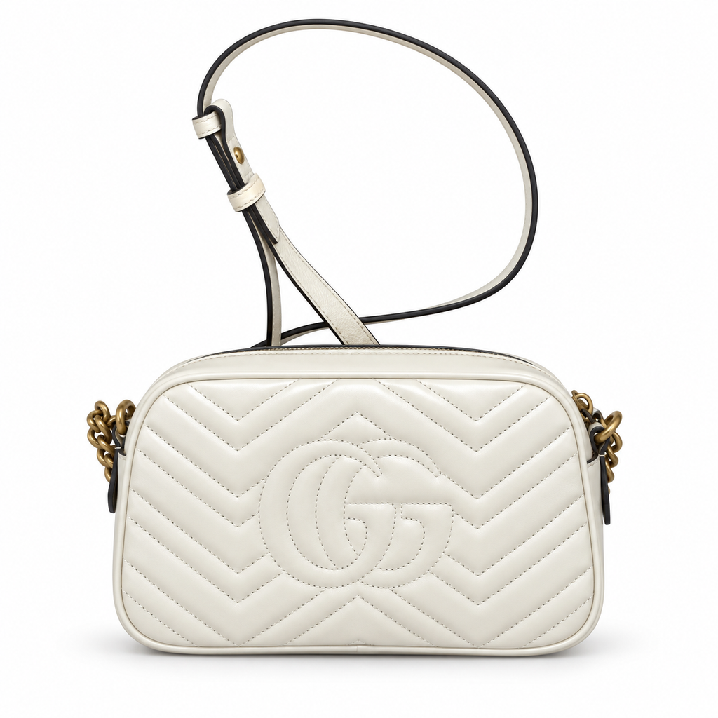 Gucci GG Marmont Small Camera Bag in White Matelassé