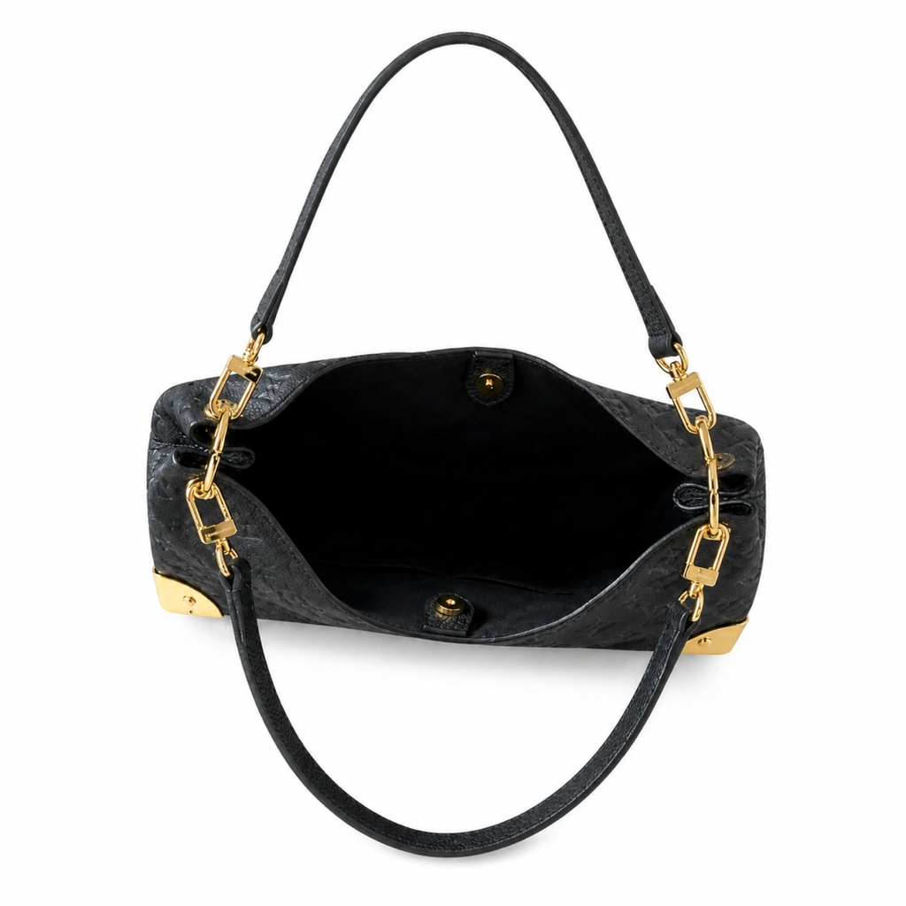 Louis Vuitton Hobo — Black Empreinte, Square LV Turn-Lock Flap & Detachable Strap