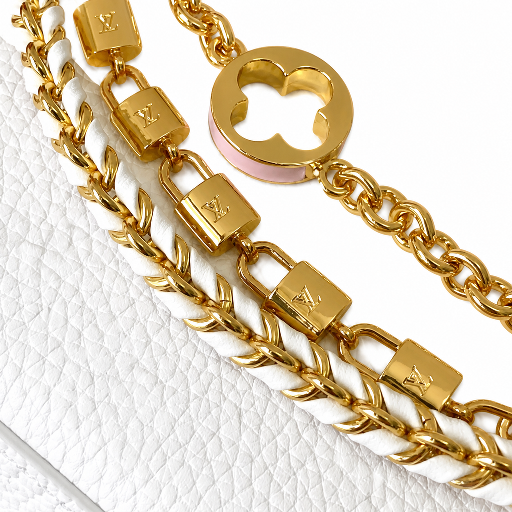 Louis Vuitton Capucines BB — Taurillon Leather in Blanc with Rose-Gold LV Clasp & Braided Chain