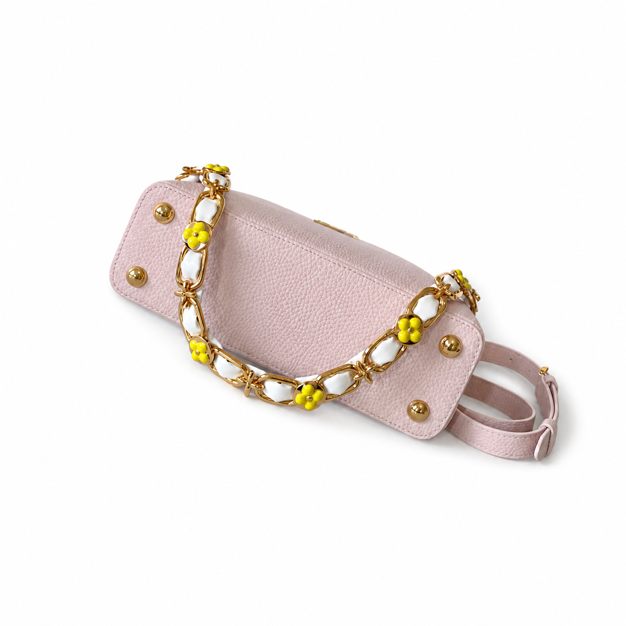 Louis Vuitton Capucines — Taurillon Leather in Rose Poudre with Yellow Flower Enamel Chain