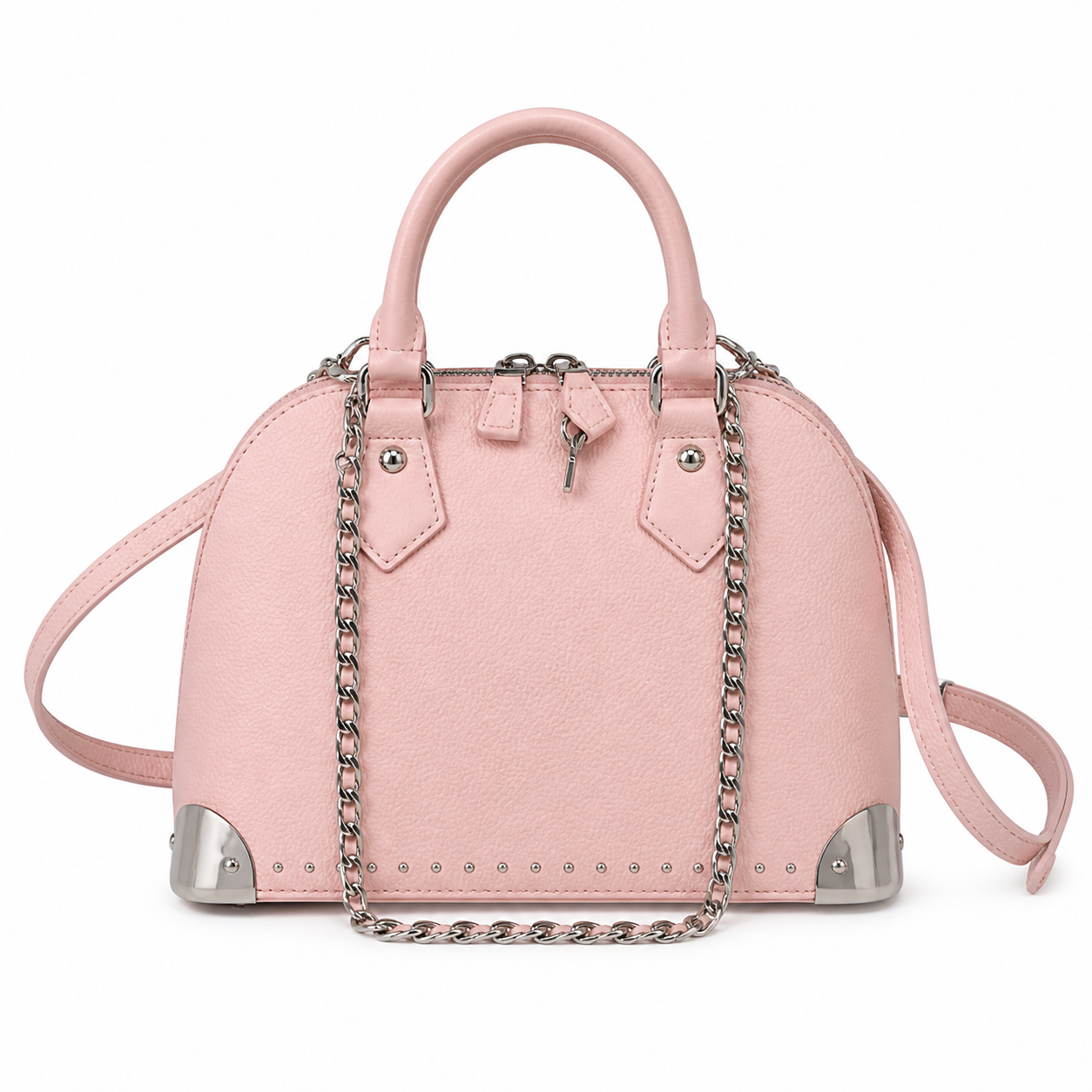 Louis Vuitton Mini Trunk — Blush Pink Embossed Leather, Silver Corner Guards & Chain Handle
