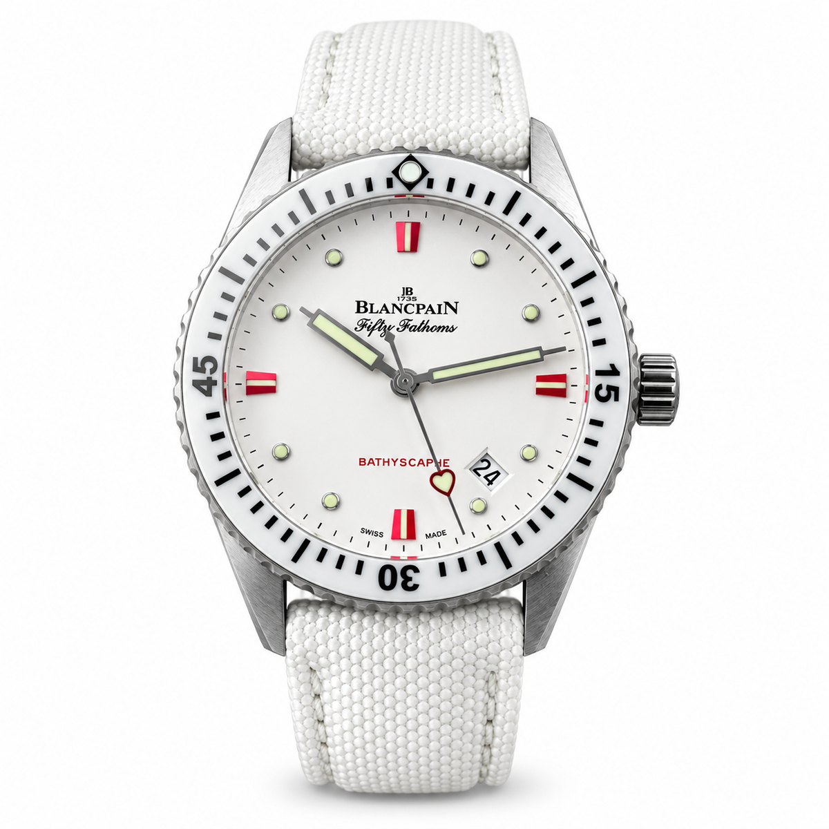 Blancpain Fifty Fathoms Bathyscaphe Heart White Dial Watch