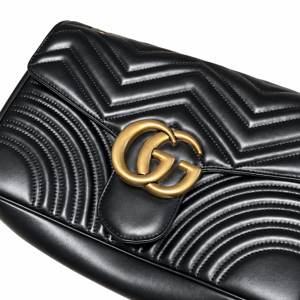 Gucci GG Marmont Large Flap Bag in Black Matelassé with Braided Handle