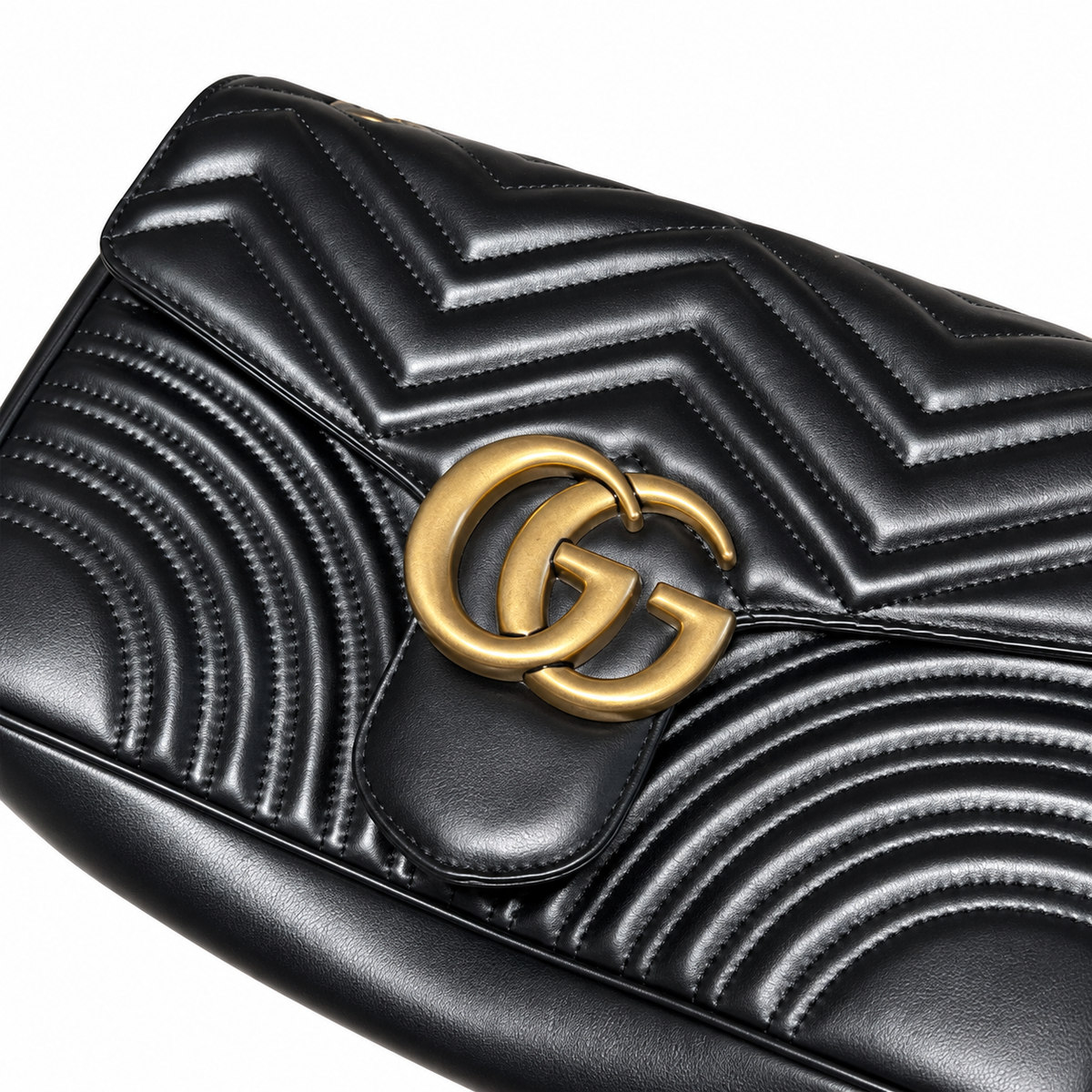Gucci GG Marmont Large Flap Bag in Black Matelassé with Braided Handle