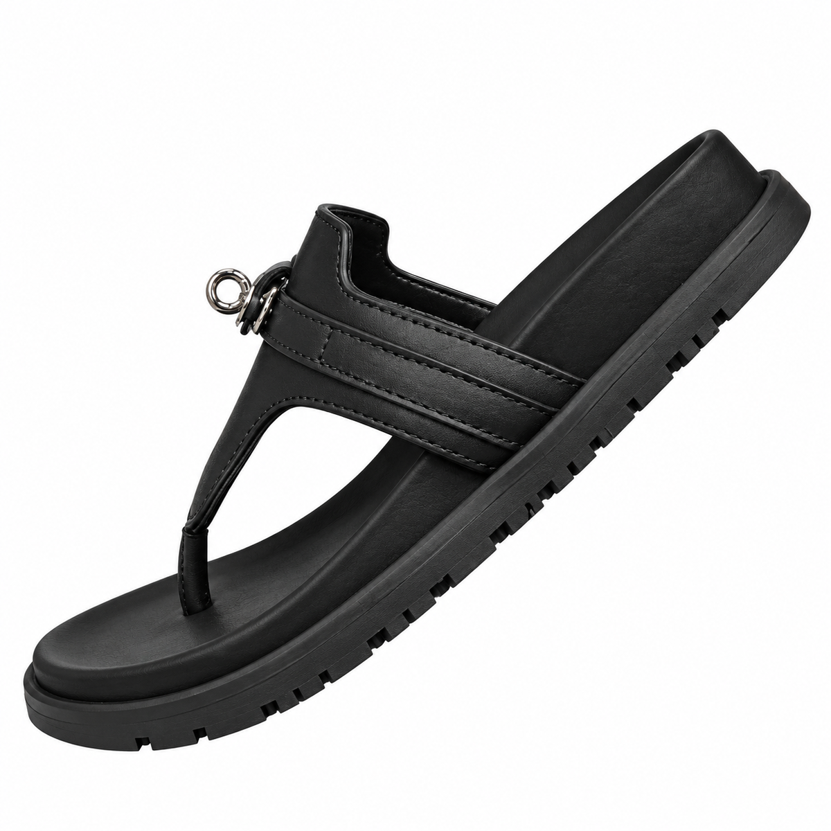 Hermès Black Thong Sandals with Silver Buckle