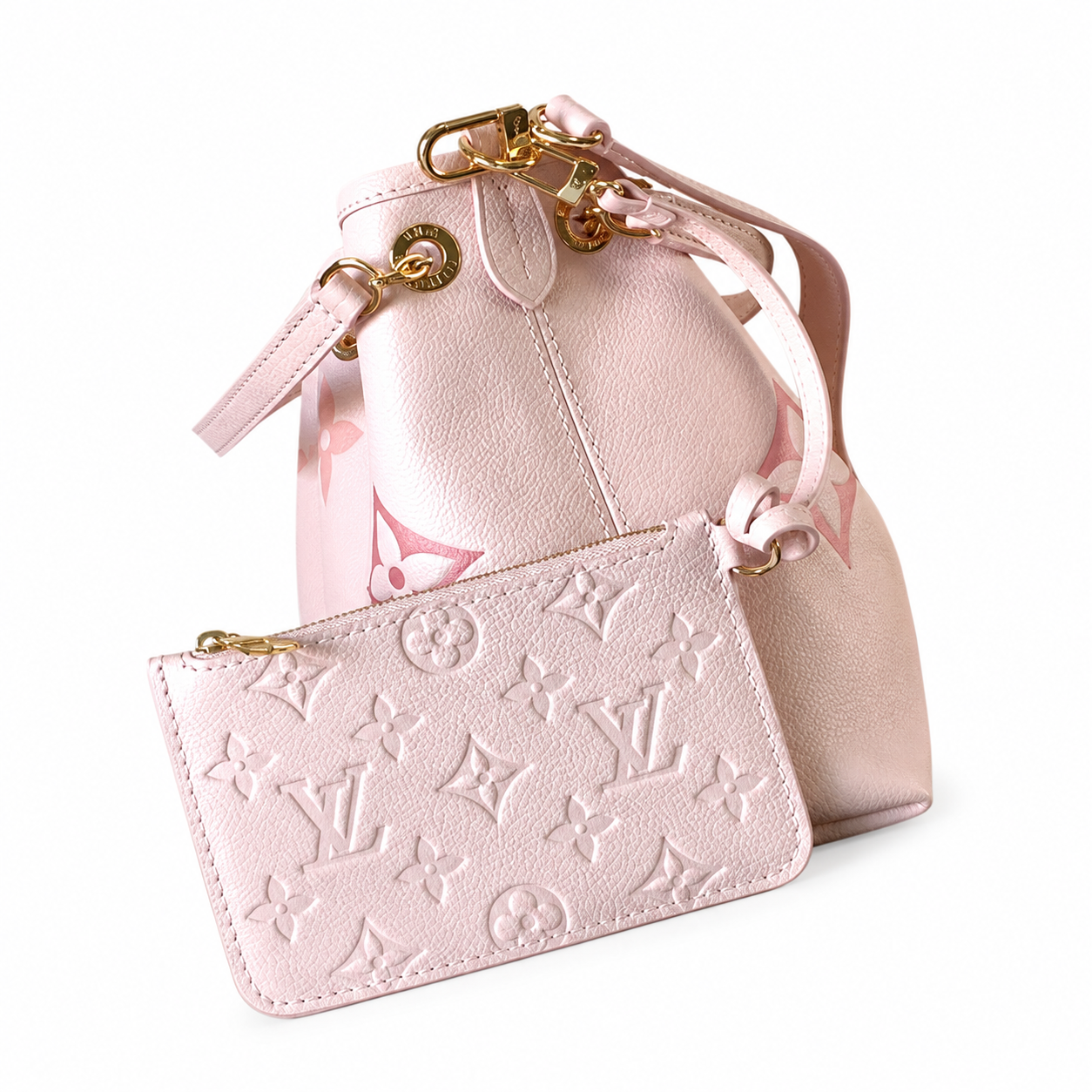 Louis Vuitton NéoNoé MM — Rose Ballerine Giant Empreinte, Gold Chain & Single Pink Handle