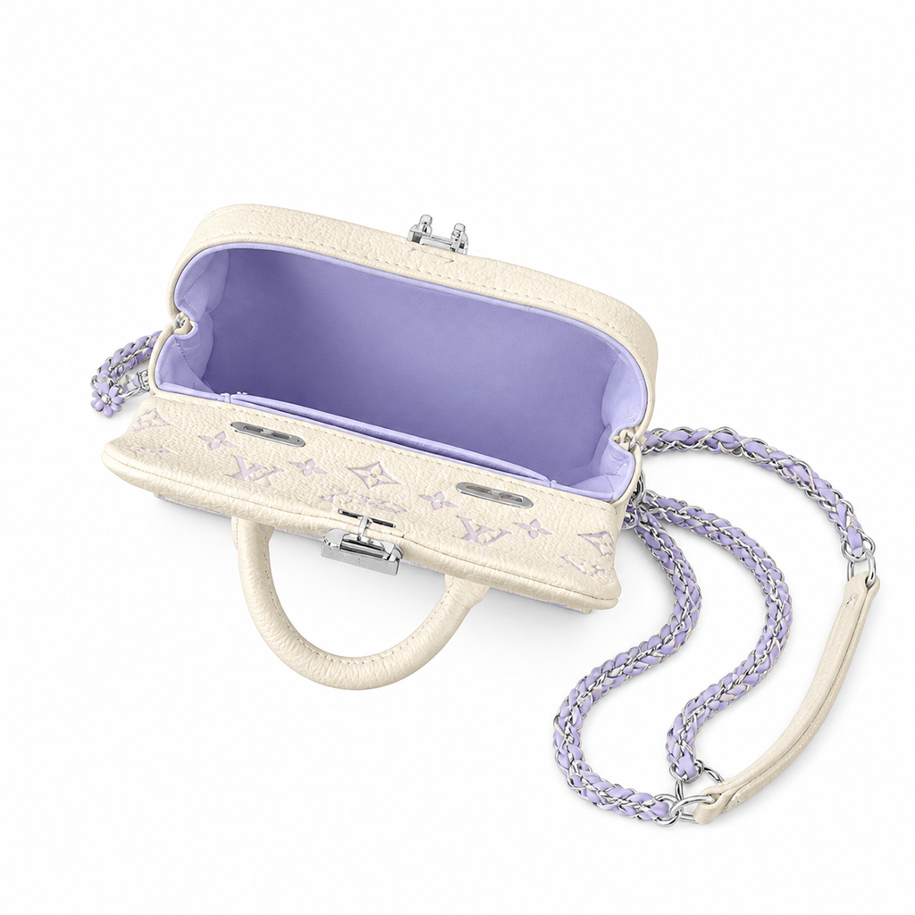 Louis Vuitton Mini Flap — Lavender Gradient Monogram, Silver Chain Weave & Push-Lock Clasp