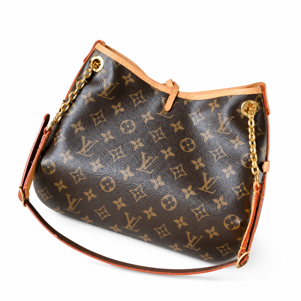 Louis Vuitton Drawstring Shoulder — Monogram Canvas, Vachetta Top Frame, Decorative Gold Chain & Turn-Locks