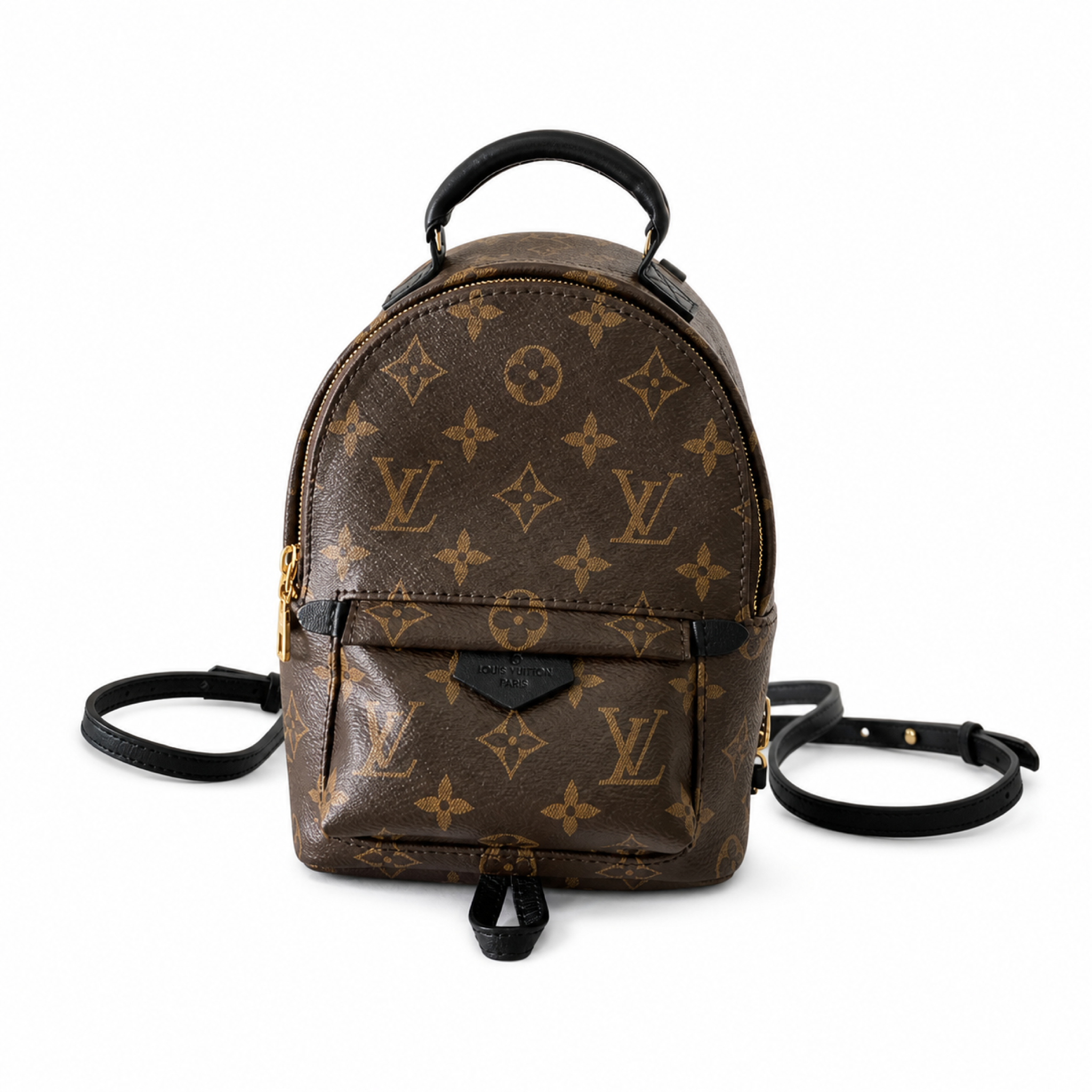 Louis Vuitton Mini Backpack — Monogram Canvas, Black Leather Straps & Gold Hardware