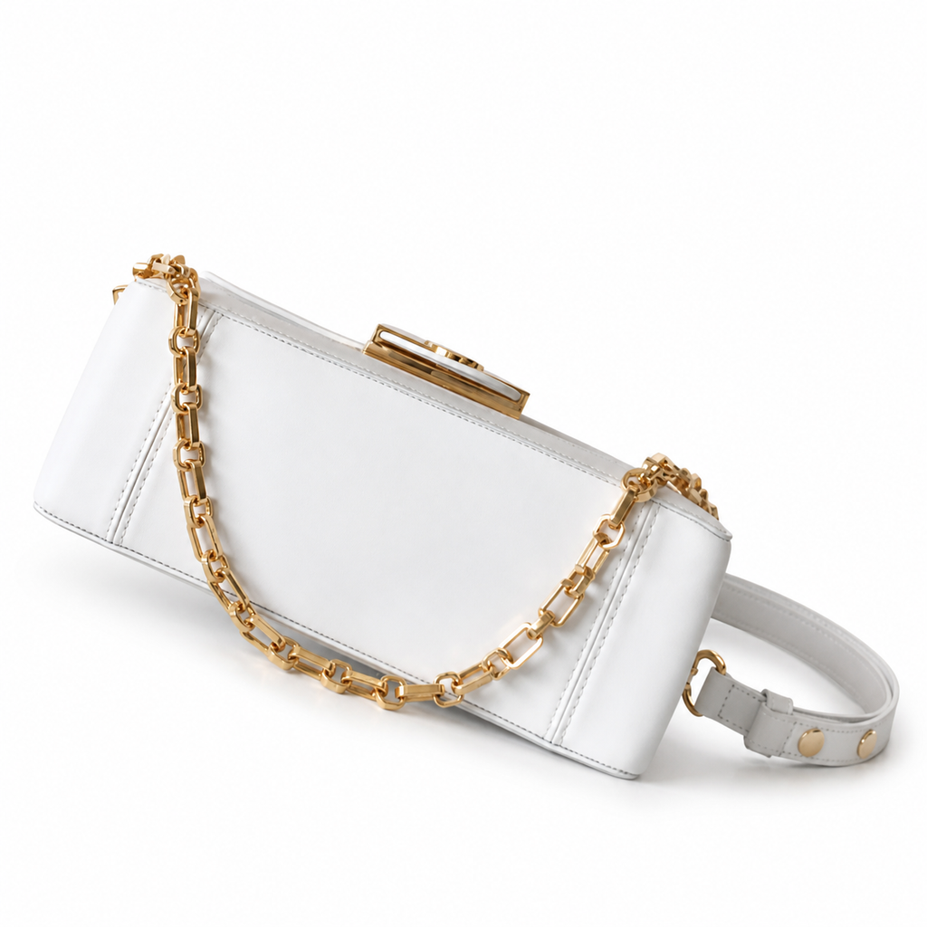 Louis Vuitton Dauphine MM — White Smooth Calfskin, Gold Dauphine Lock & Oval Chain