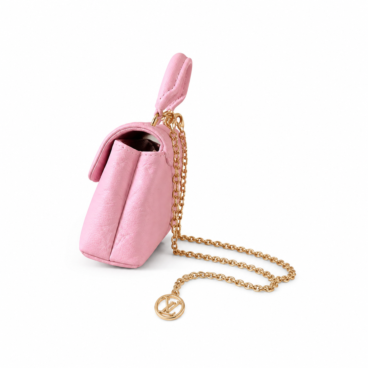 Louis Vuitton Mini 2-Way — Rose Ballerine Empreinte, Gold Chain, Round Top Handle & LV Medallion
