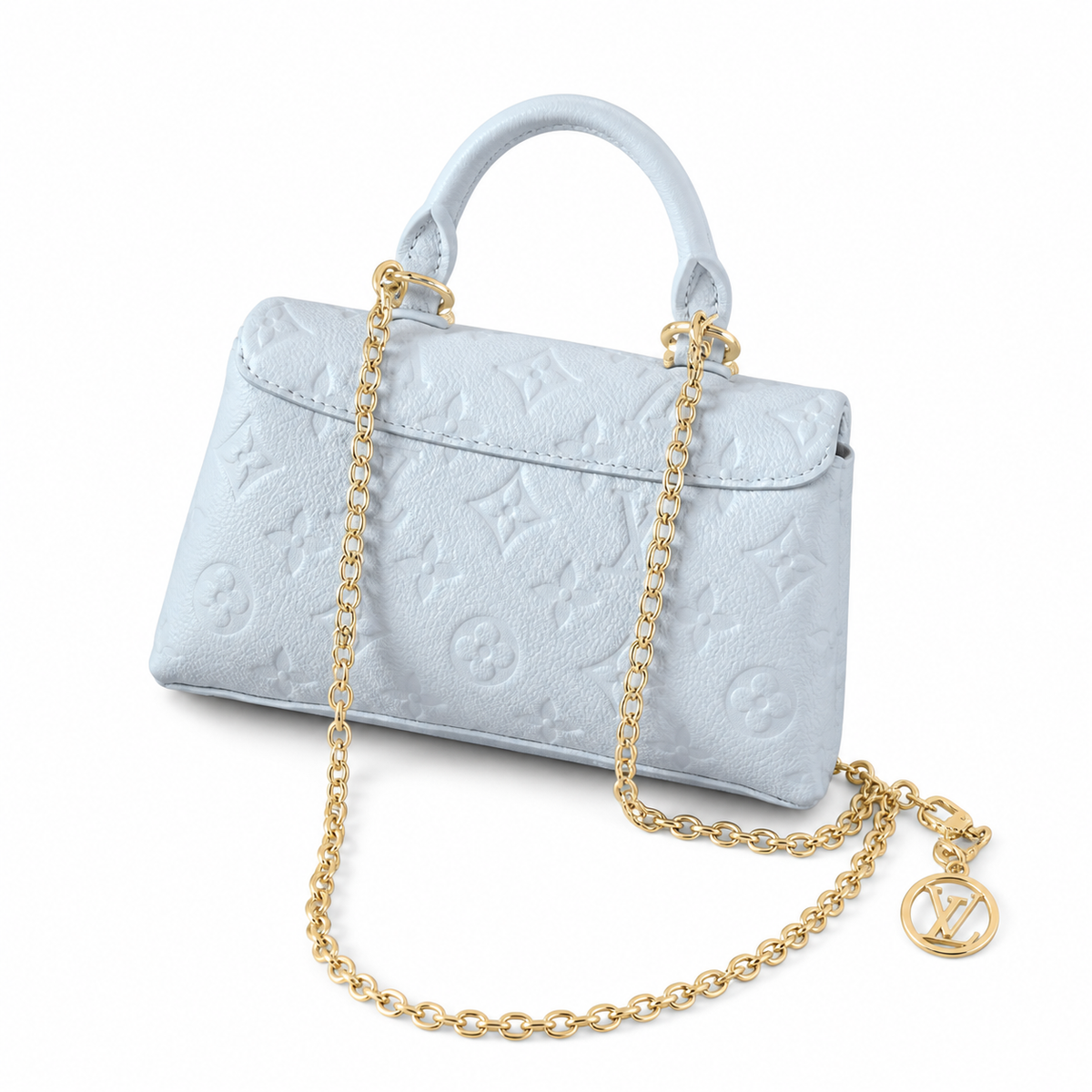 Louis Vuitton Mini 2-Way — Bleu Glacier Empreinte, Gold Chain, Round Top Handle & LV Medallion