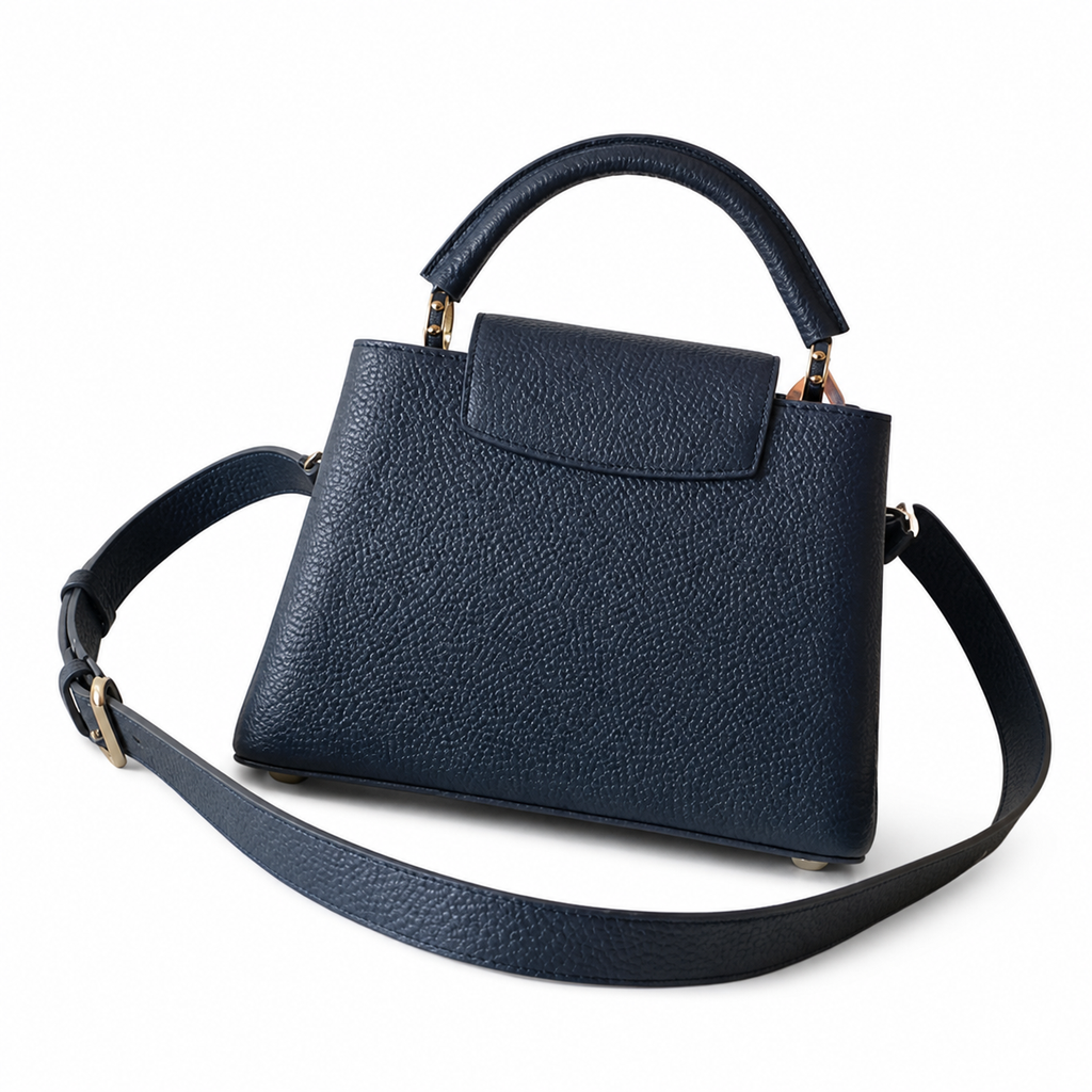 Louis Vuitton Capucines BB — Navy Taurillon, Openwork LV & Orange Bead