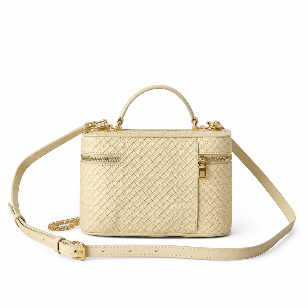 Louis Vuitton Twist MM — Woven Leather in Crème with Gold Chain Strap