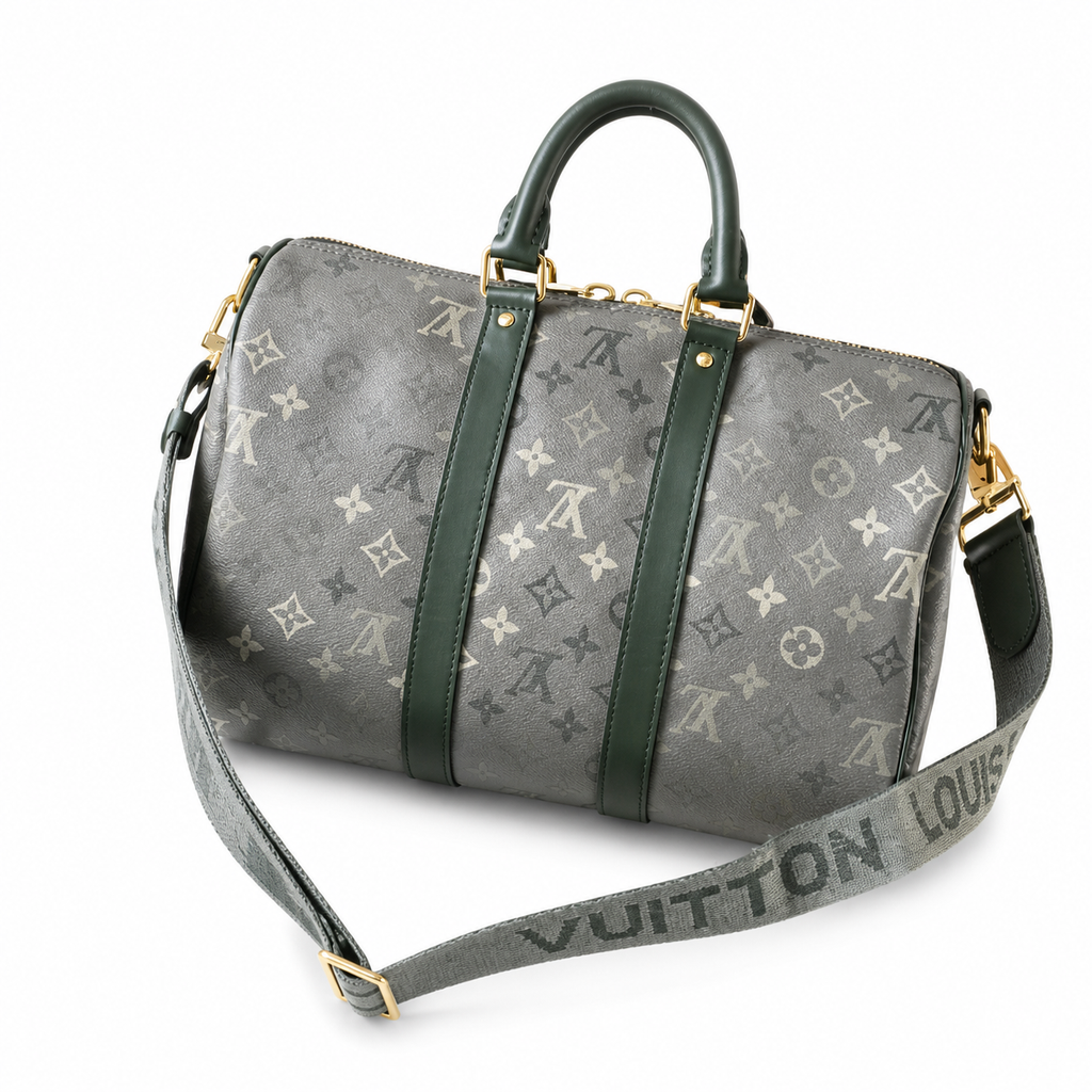 Louis Vuitton Speedy Bandoulière 30 — Monogram Titanium with Forest Green Leather & Jacquard Strap