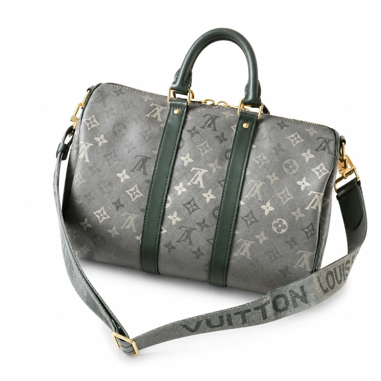 Louis Vuitton Speedy Bandoulière 30 — Monogram Titanium with Forest Green Leather & Jacquard Strap