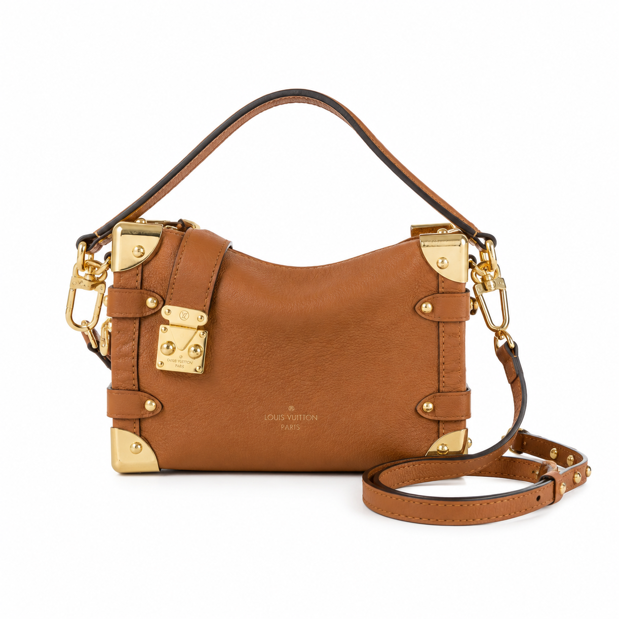 Louis Vuitton Petite Malle Souple — Cognac Taurillon, Gold Front Lock & Chain Strap