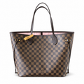 Louis Vuitton Neverfull MM — Damier Ébène, Dark Leather Straps & Side Cinch