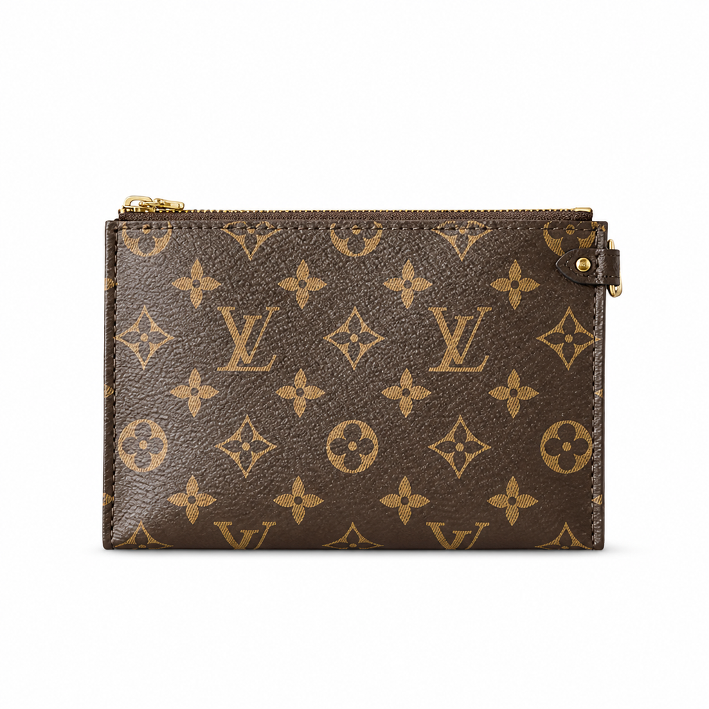 Damier Ebène Envelope Shoulder Bag — Large Flat-Profile Canvas Bag with Tonal Check Pattern and Understated Graphic Presence