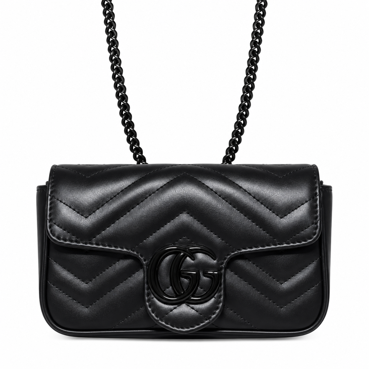 Gucci GG Marmont Super Mini Bag in Tonal Black with Black Hardware