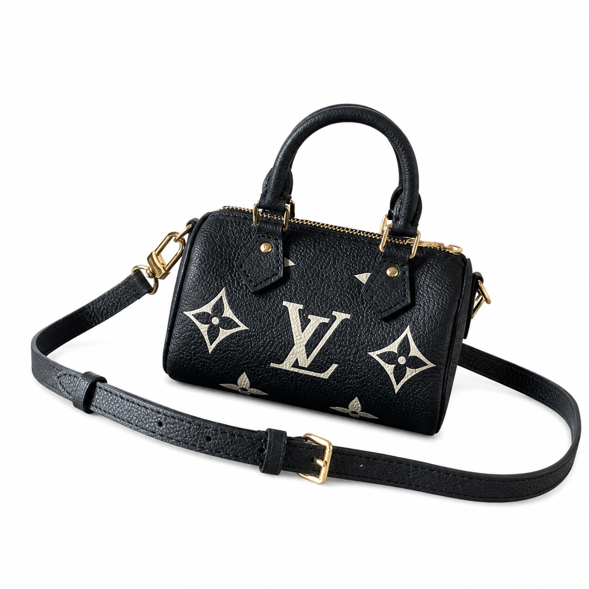 Louis Vuitton Speedy Bandoulière 20 — Monogram Empreinte Leather in Noir with Gold Lettering