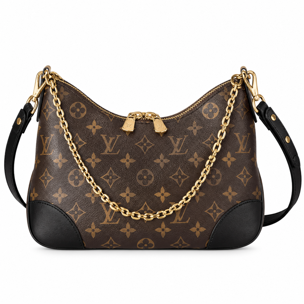 Louis Vuitton Boulogne — Monogram Canvas with Gold Chain & Black Leather